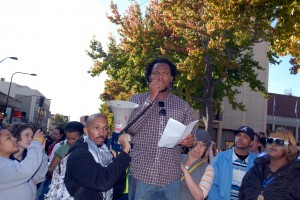 Speaker at the beginning of march at Occupy Cal Strike