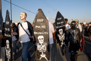 Stop Police Brutality marchers at Port of Oakland during General Strike on 11-2-11