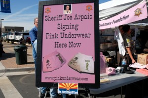 Joe Arpaio Signing Pink Underwear Sign