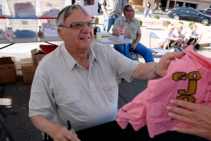 Joe Aarpaio signing pink underwear in Arizona