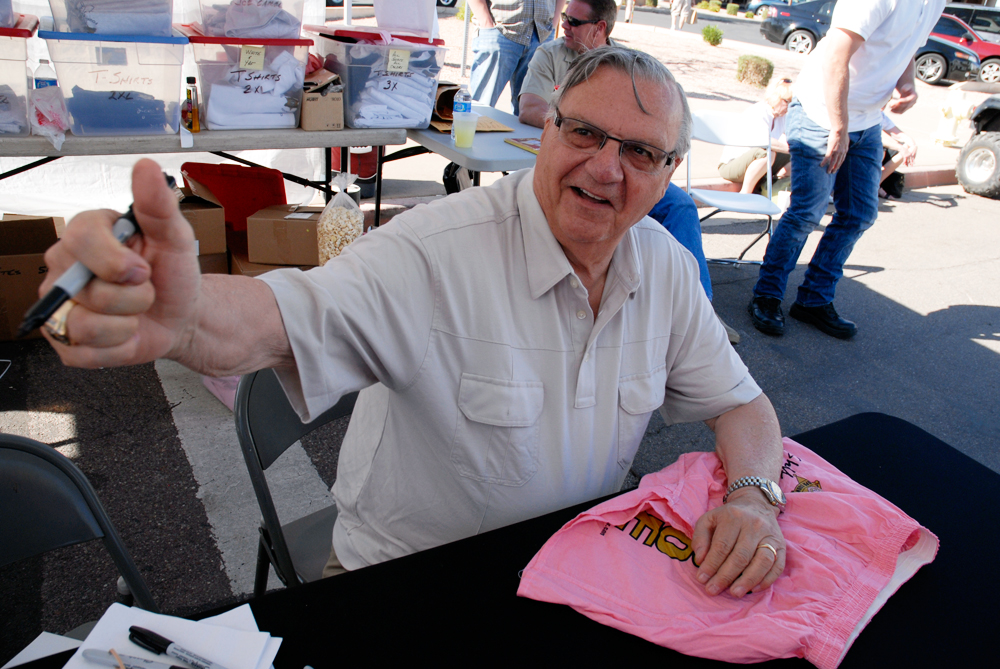 Sheriff Joe Arpaio signing pink underwear in Arizona