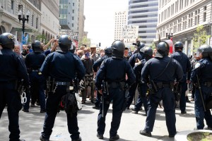 police protestor standoff