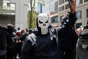 skullmasked protestor