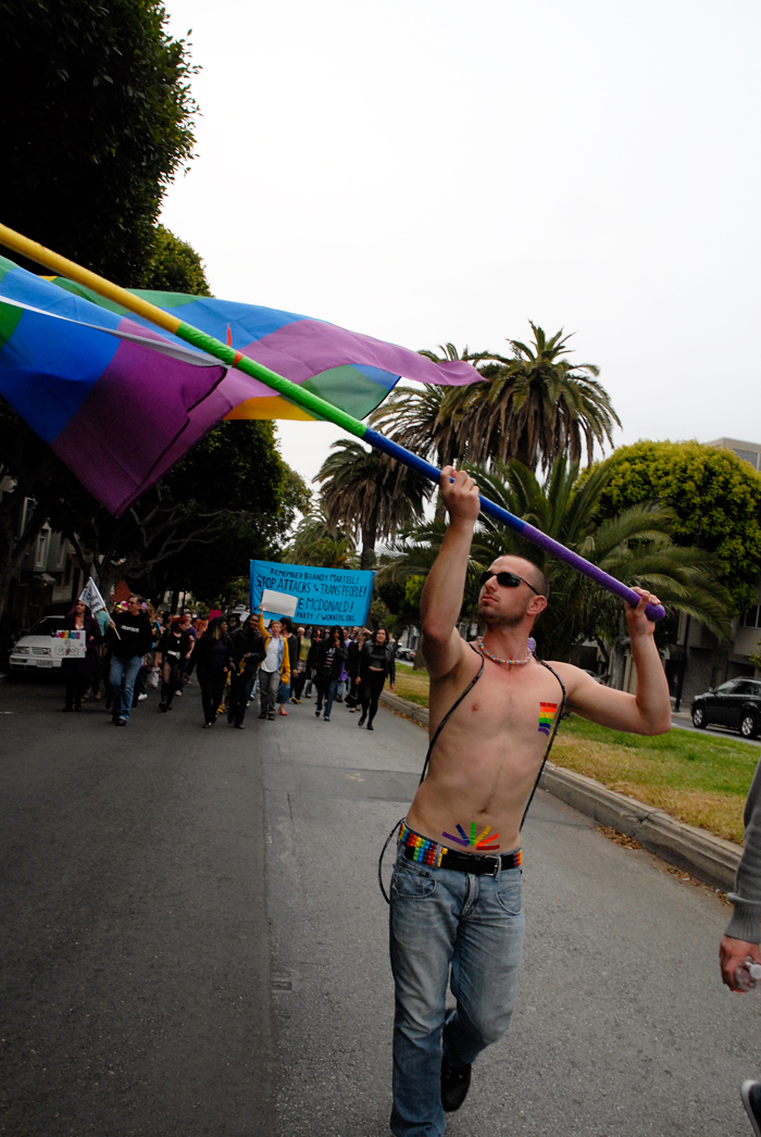Rainbow flag marchers